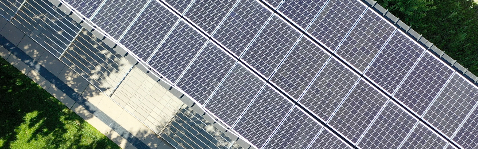 Solar panels drone view